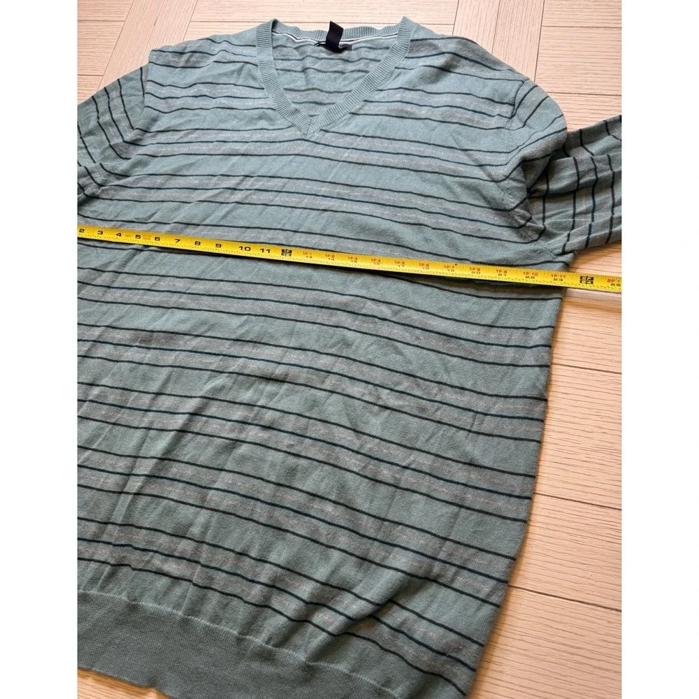 Gap Men's V Neck 100% Cotton Teal, Blk, Gray Striped Sweater. Lightweight. Sz XL